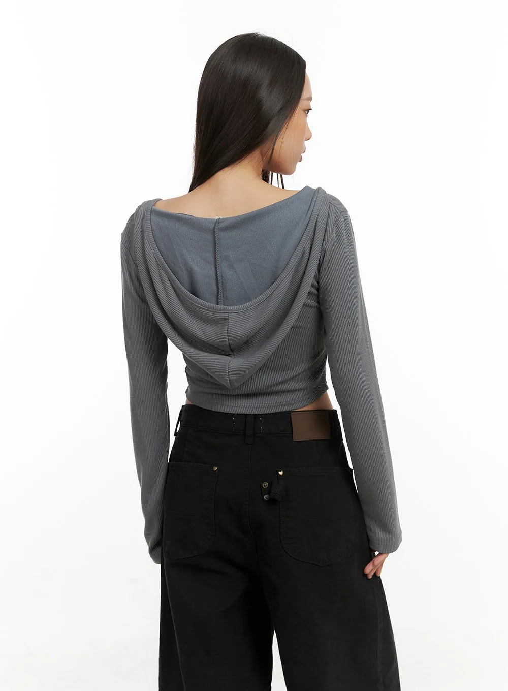 Zip-Up Hooded Crop Top CO424 sold by Lewkin product image thumbnail 5