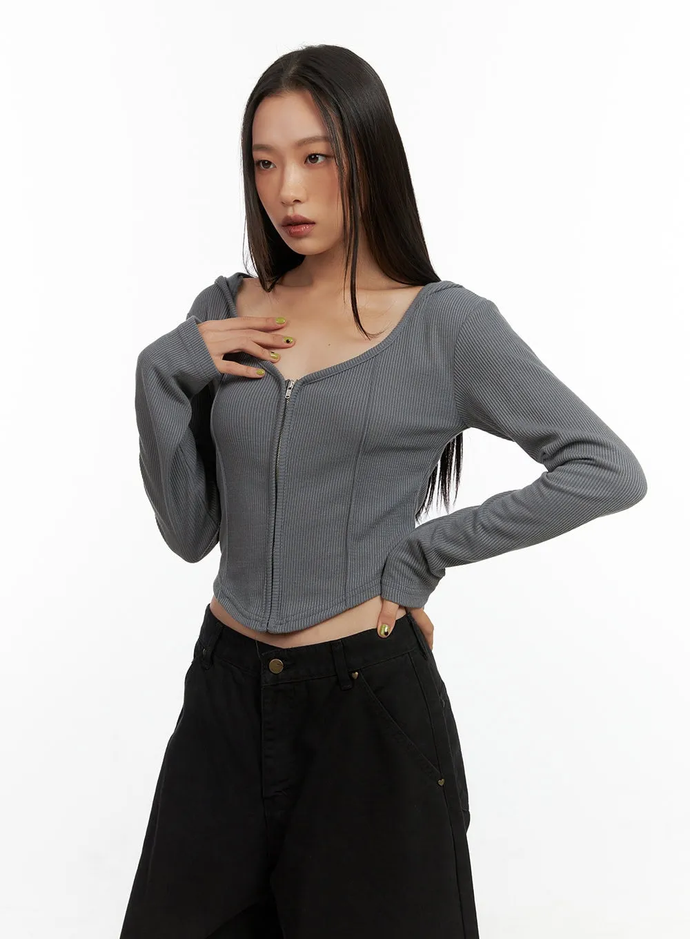 Zip-Up Hooded Crop Top CO424 sold by Lewkin product image thumbnail 3