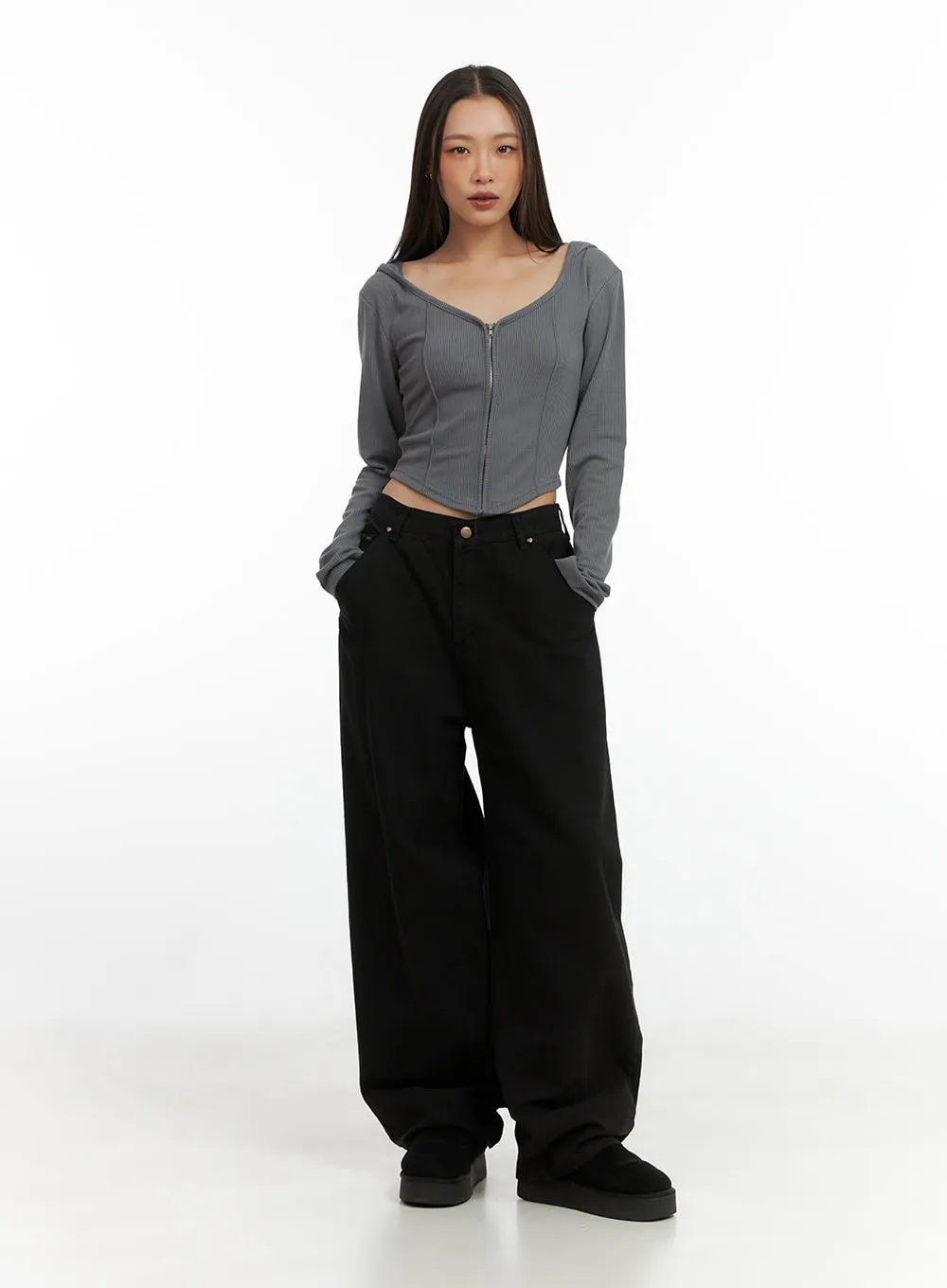 Zip-Up Hooded Crop Top CO424 sold by Lewkin product image thumbnail 4