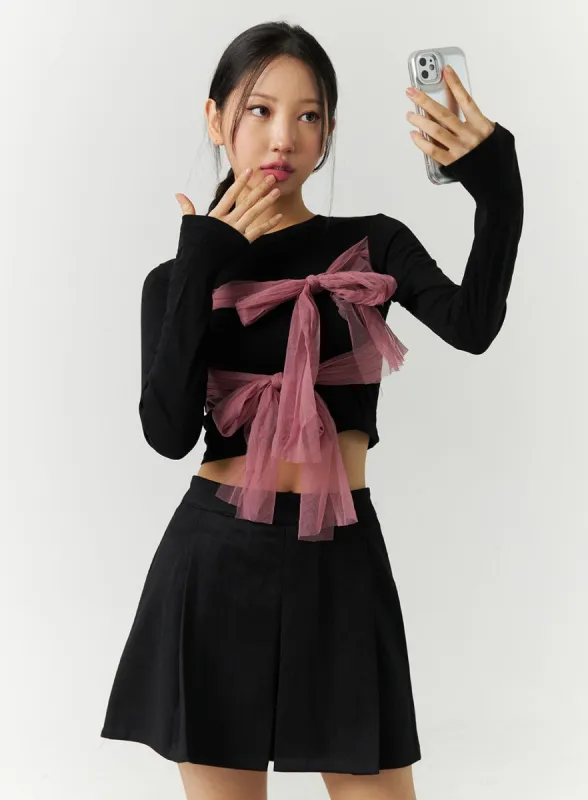 Asymmetrical Ribbon Crop Top CD301 sold by Lewkin