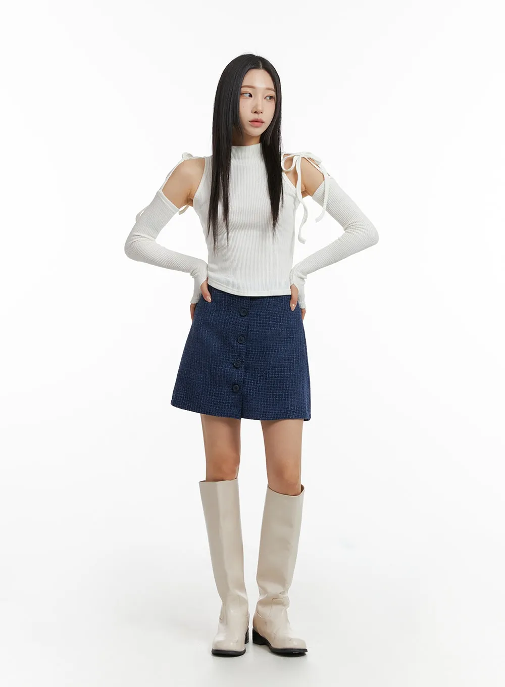 Ribbon Cut-out Turtle Neck Top CJ408 sold by Lewkin product image thumbnail 3