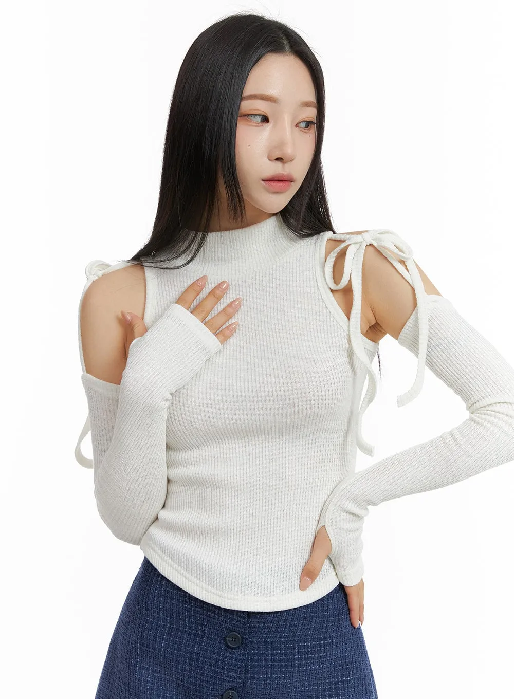 Ribbon Cut-out Turtle Neck Top CJ408 sold by Lewkin product image thumbnail 4