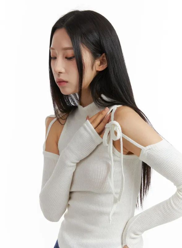 Ribbon Cut-out Turtle Neck Top CJ408 sold by Lewkin