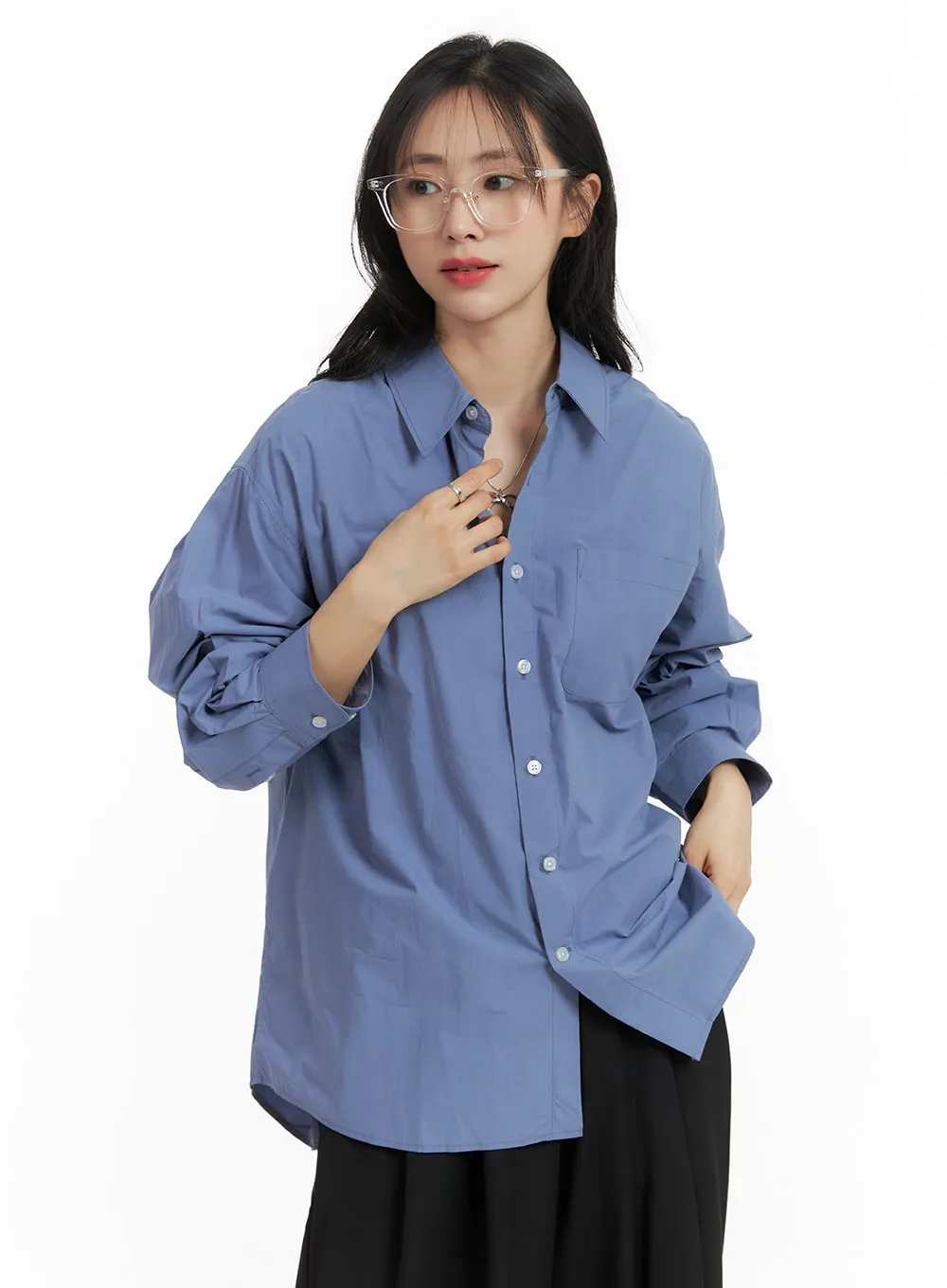 Basic Long Sleeve Button-Up OM412 sold by Lewkin