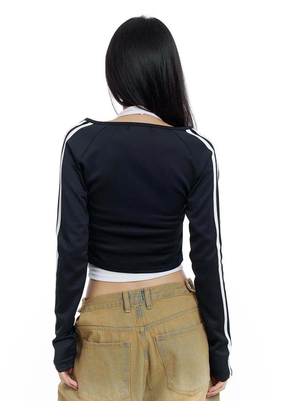 V-Neck Zippered Sporty Crop Track Top CO425 sold by Lewkin product image thumbnail 5