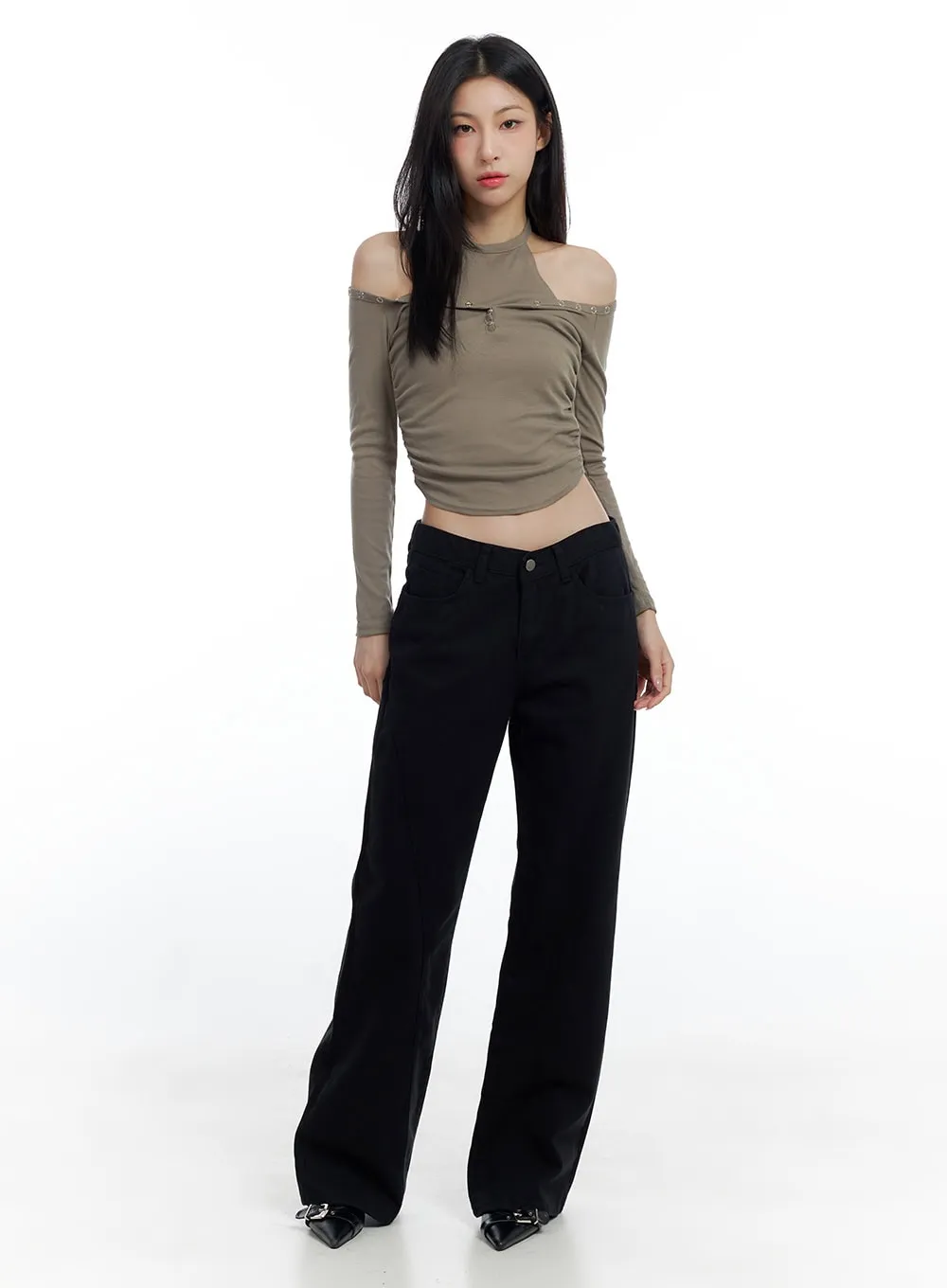 Solid Cotton Semi-Wide Pants CO425 sold by Lewkin product image thumbnail 3