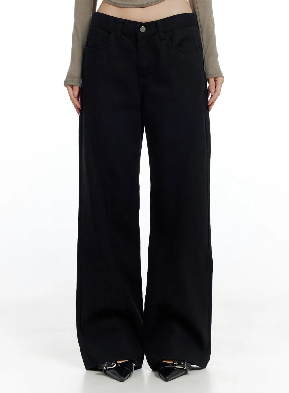 Solid Cotton Semi-Wide Pants CO425 sold by Lewkin