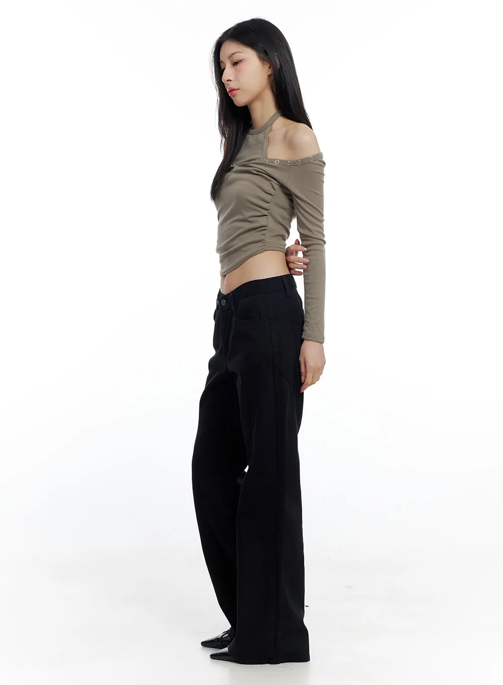 Solid Cotton Semi-Wide Pants CO425 sold by Lewkin product image thumbnail 4