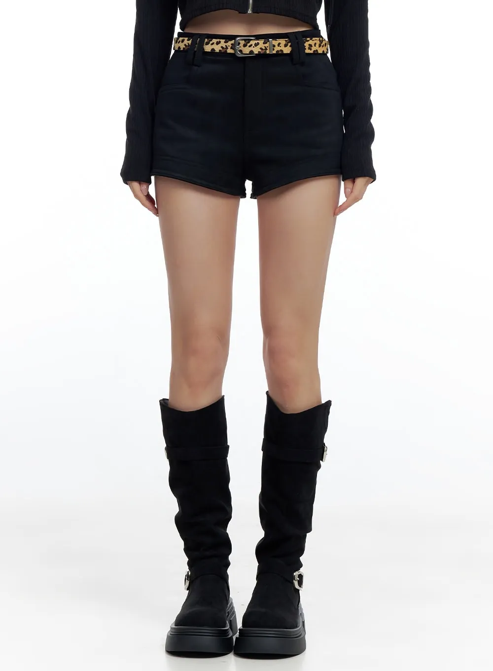 Slim Fit Shorts with Leopard Belt Set CO426 sold by Lewkin