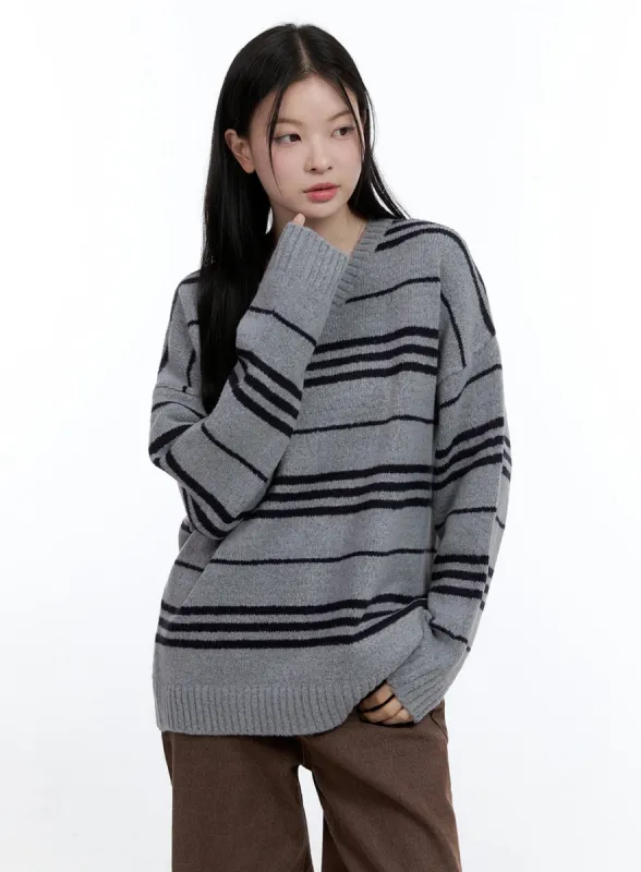 Stripe V-Neck Oversized Knit OO429 sold by Lewkin