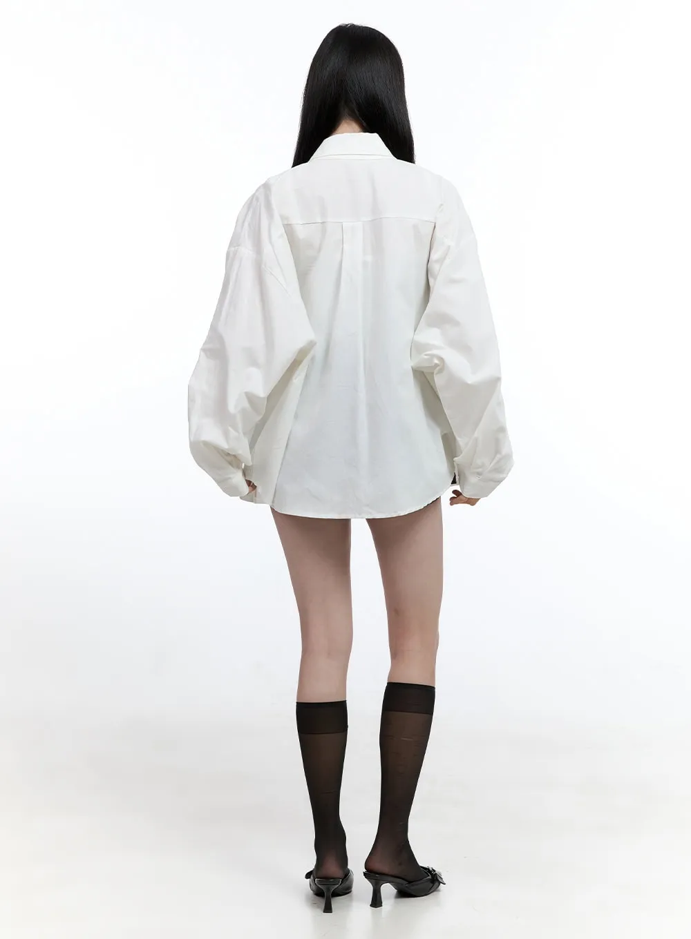 Oversized Cotton Collared Shirt OO429 sold by Lewkin product image thumbnail 3