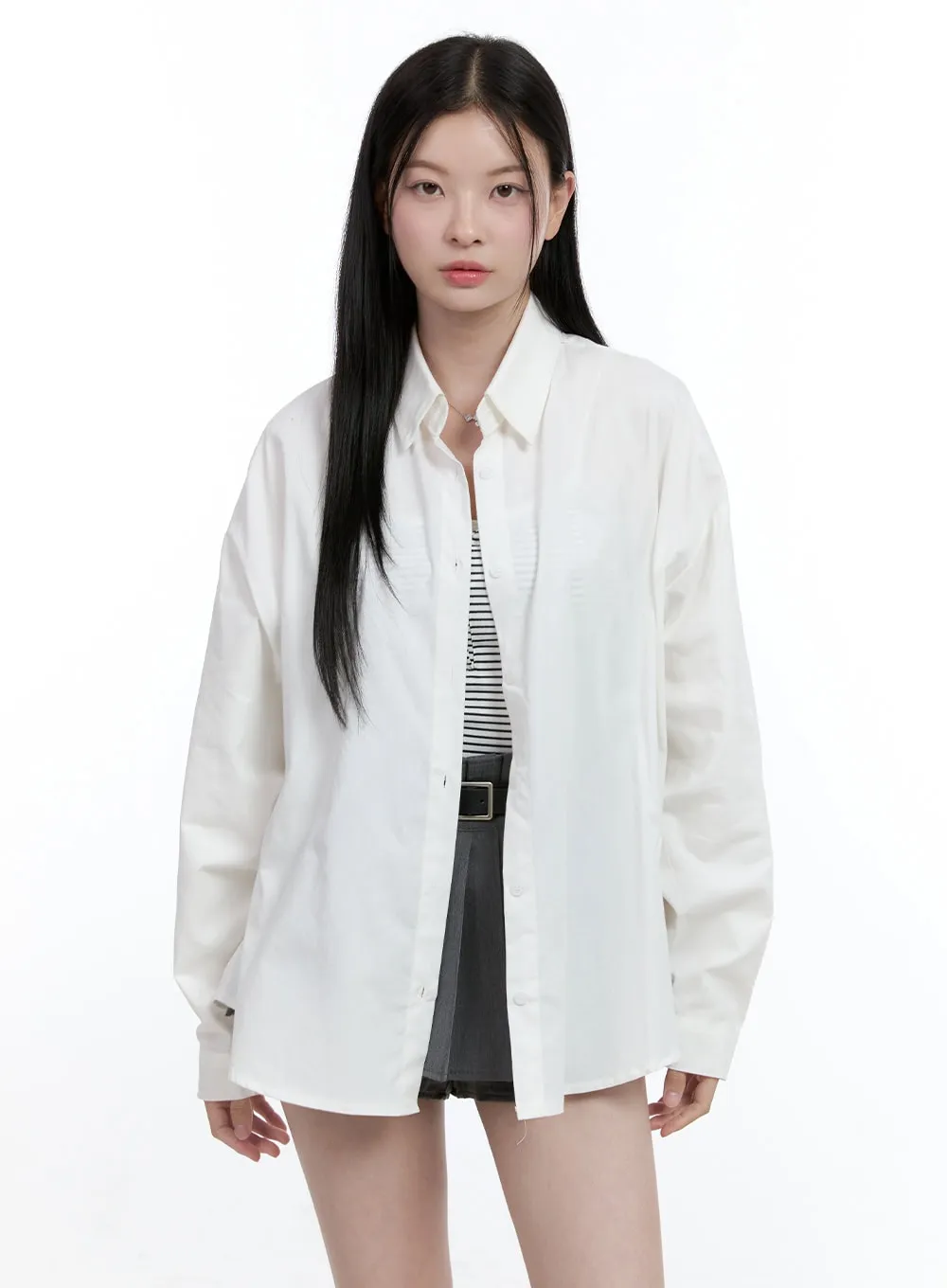 Oversized Cotton Collared Shirt OO429 sold by Lewkin product image thumbnail 4