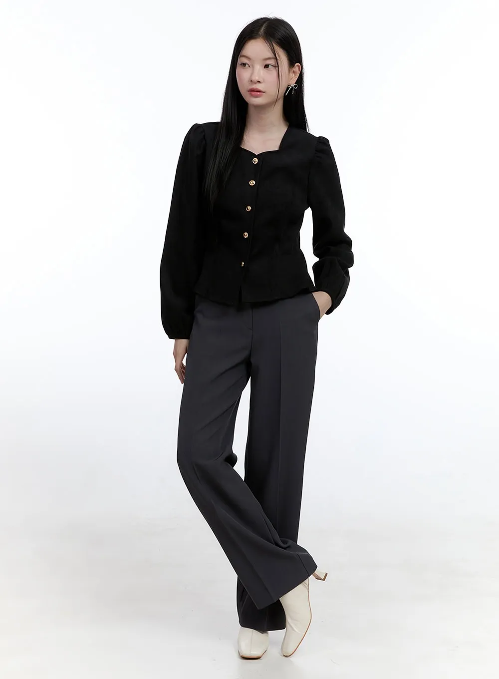 Solid Puff-Sleeve Blouse OO429 sold by Lewkin product image thumbnail 2