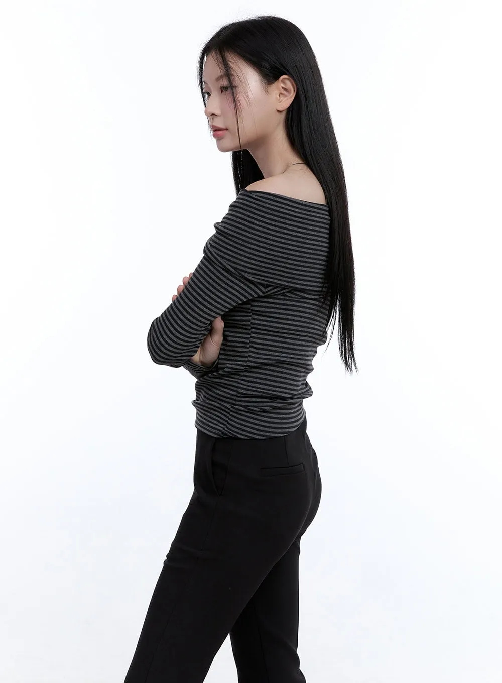 Twist Stripe Off-Shoulder Top OO429 sold by Lewkin product image thumbnail 5