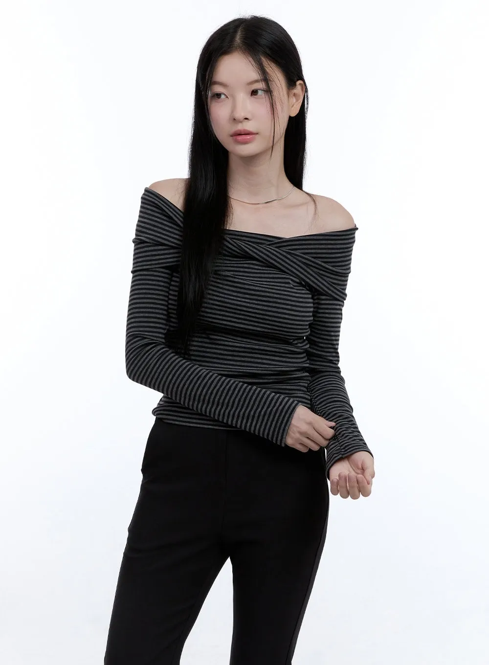 Twist Stripe Off-Shoulder Top OO429 sold by Lewkin product image thumbnail 4