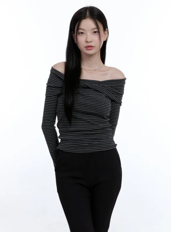 Twist Stripe Off-Shoulder Top OO429 sold by Lewkin