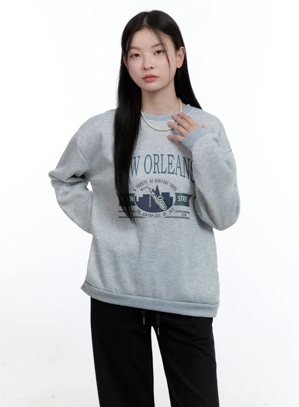 Graphic Long-Sleeve Crewneck Sweater OO429 sold by Lewkin