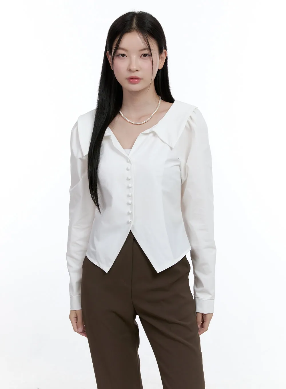 Slit-Collar Buttoned Blouse OO429 sold by Lewkin product image thumbnail 4