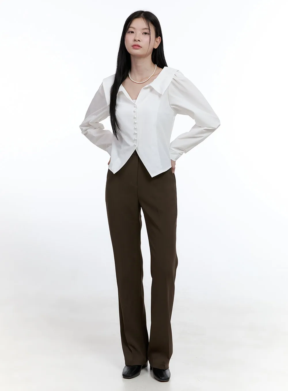 Slit-Collar Buttoned Blouse OO429 sold by Lewkin product image thumbnail 2