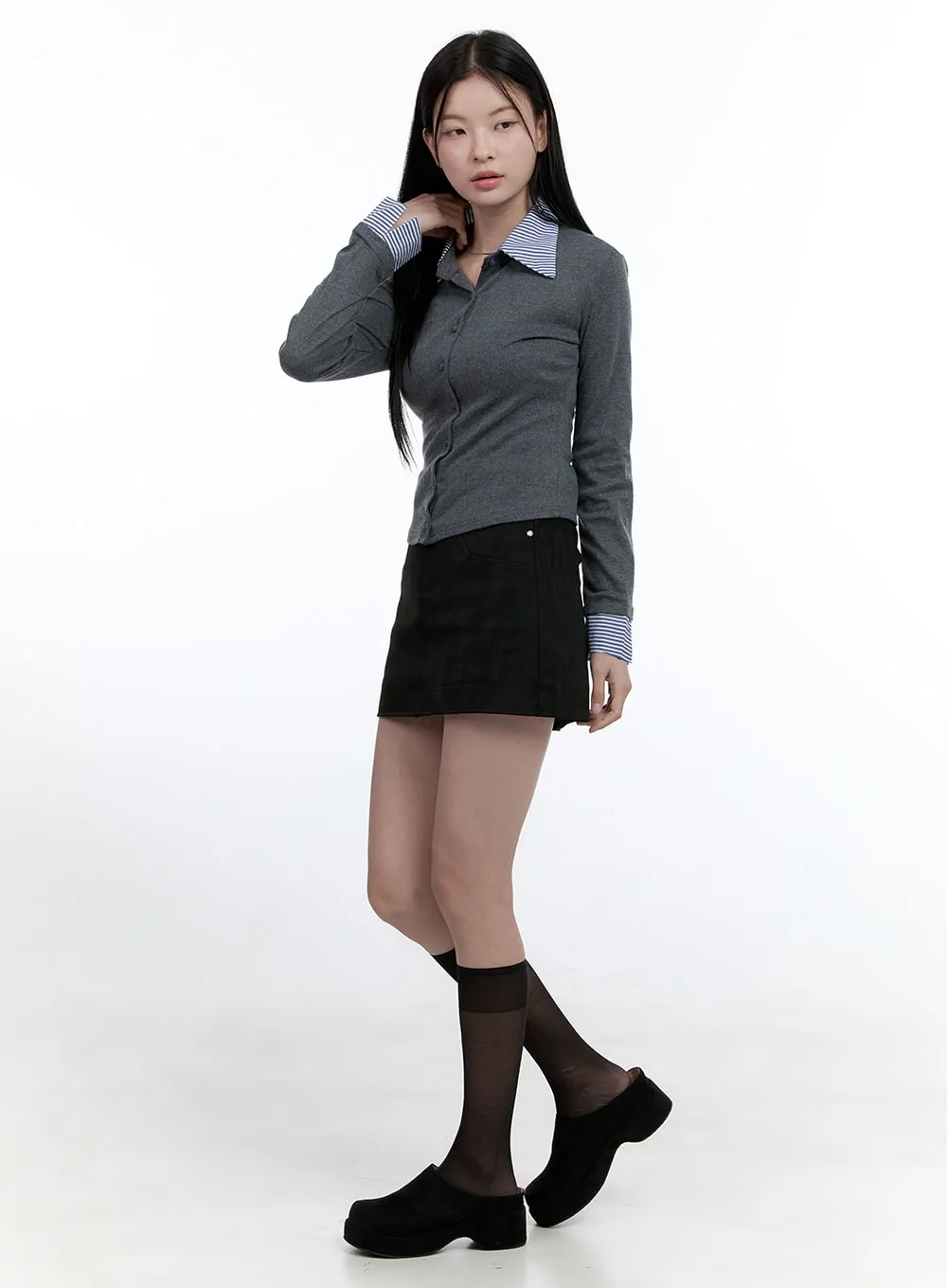 Suede Mini Skirt OO429 sold by Lewkin product image thumbnail 4
