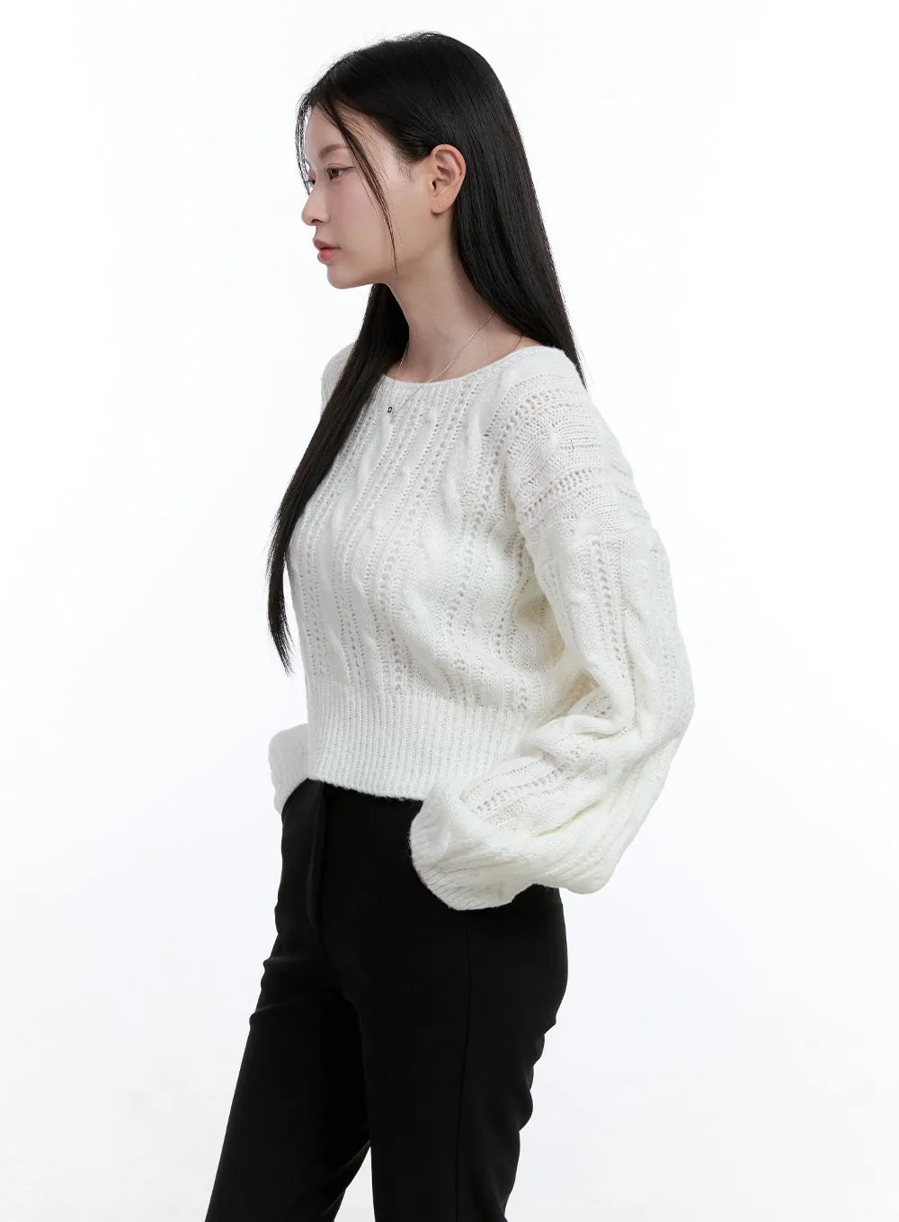 Cable Knit Ribbon Top OO429 sold by Lewkin product image thumbnail 5