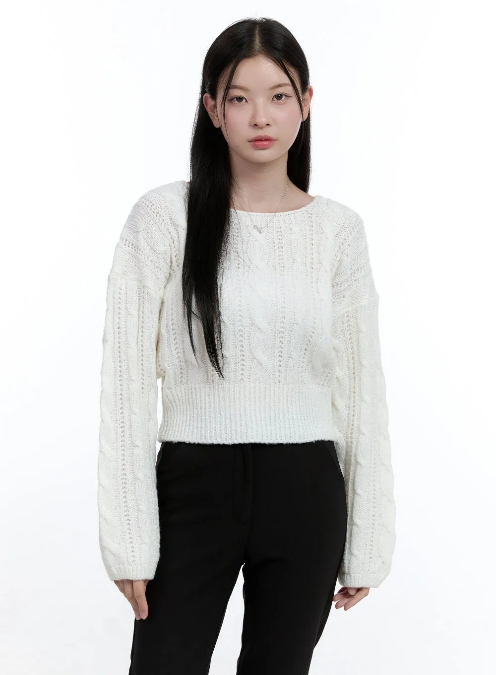 Cable Knit Ribbon Top OO429 sold by Lewkin product image thumbnail 4