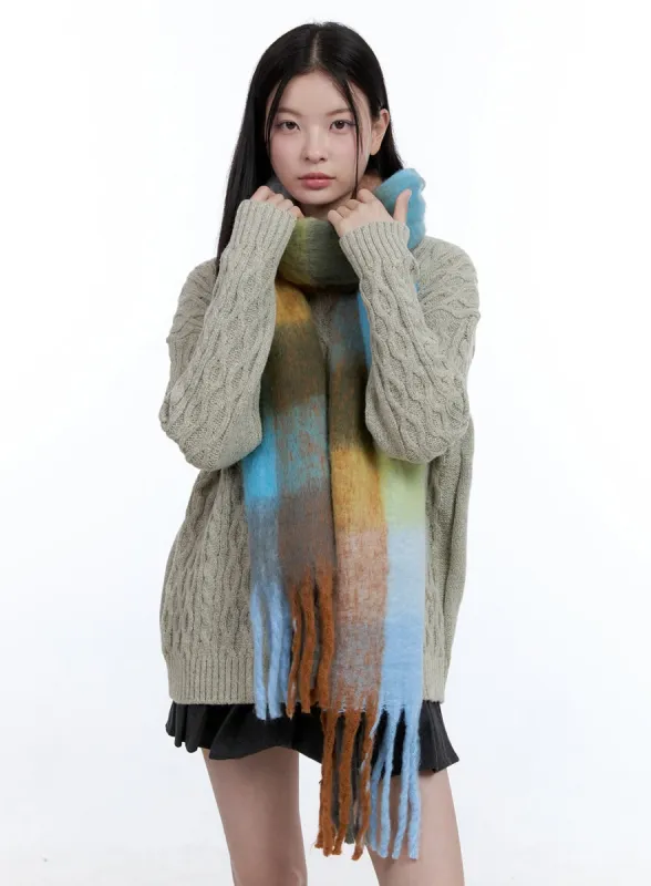 Checkered Wool-Blend Scarf OO429 sold by Lewkin