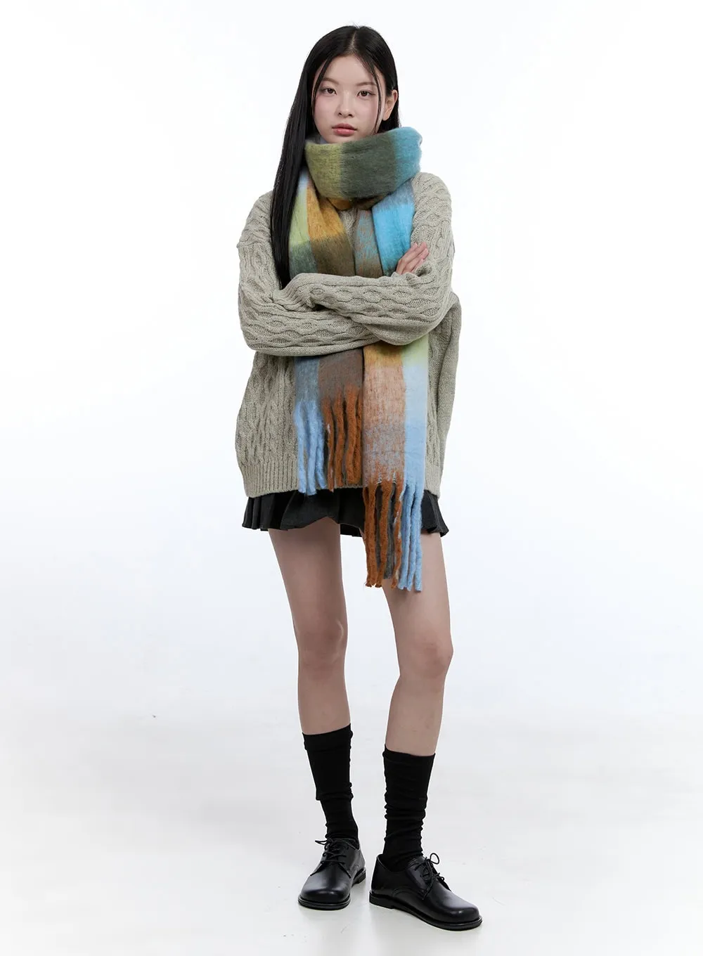 Checkered Wool-Blend Scarf OO429 sold by Lewkin product image thumbnail 4