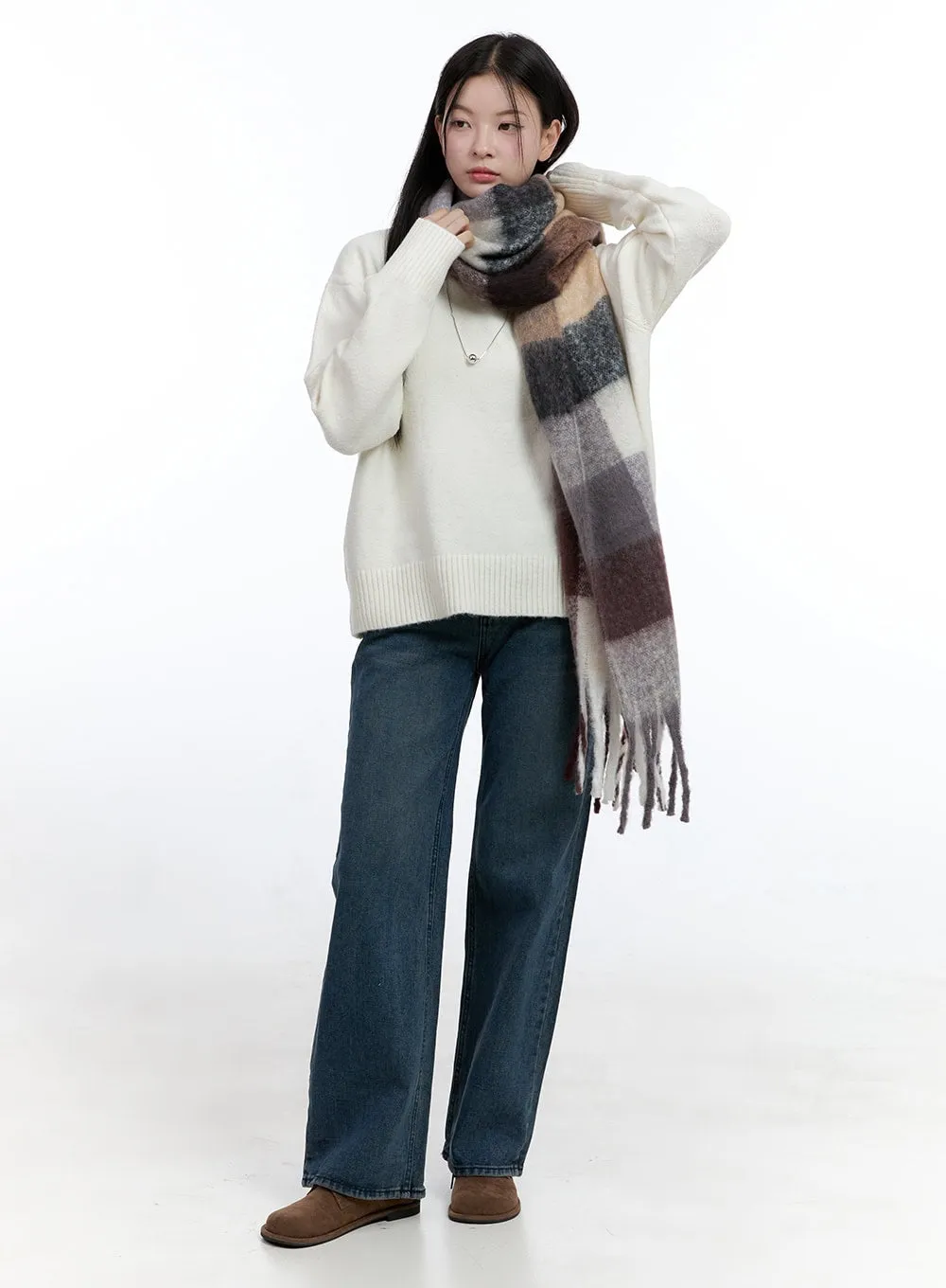 Checkered Wool-Blend Scarf OO429 sold by Lewkin product image thumbnail 3