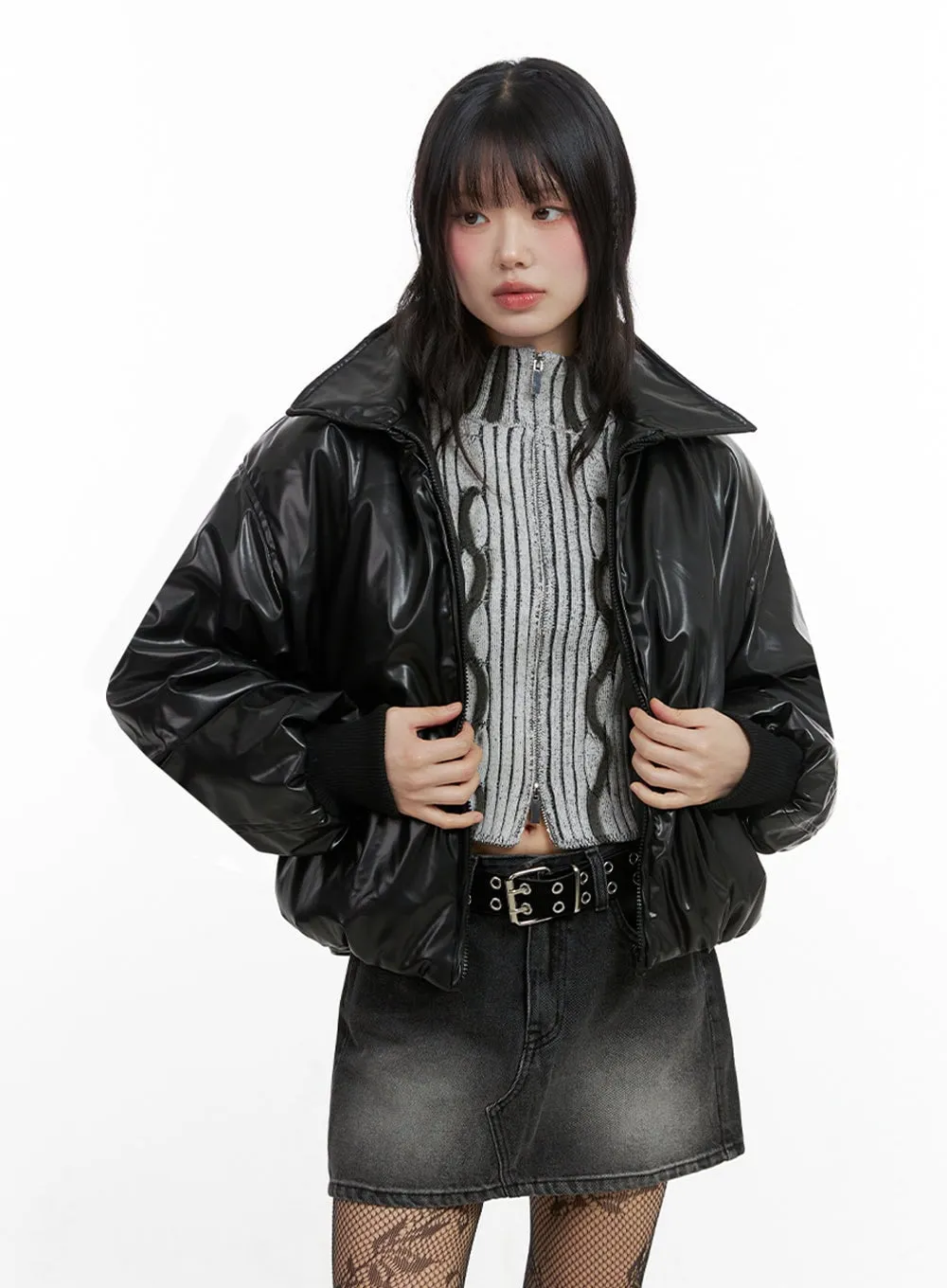 Leather Padded Puffer Jacket IO430 sold by Lewkin product image thumbnail 4