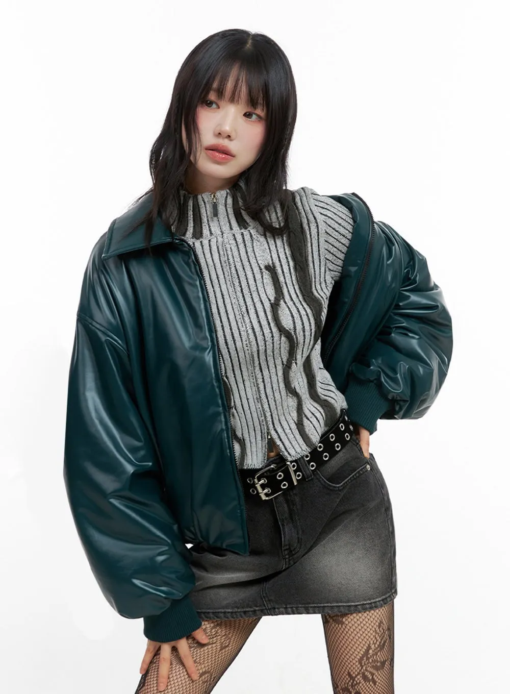 Leather Padded Puffer Jacket IO430 sold by Lewkin