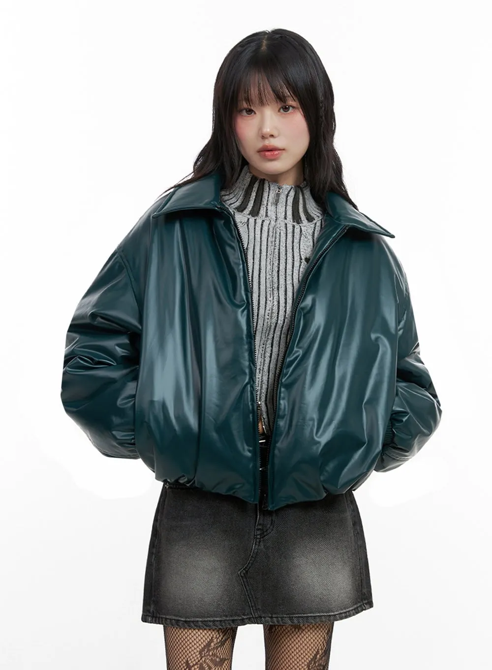 Leather Padded Puffer Jacket IO430 sold by Lewkin product image thumbnail 5