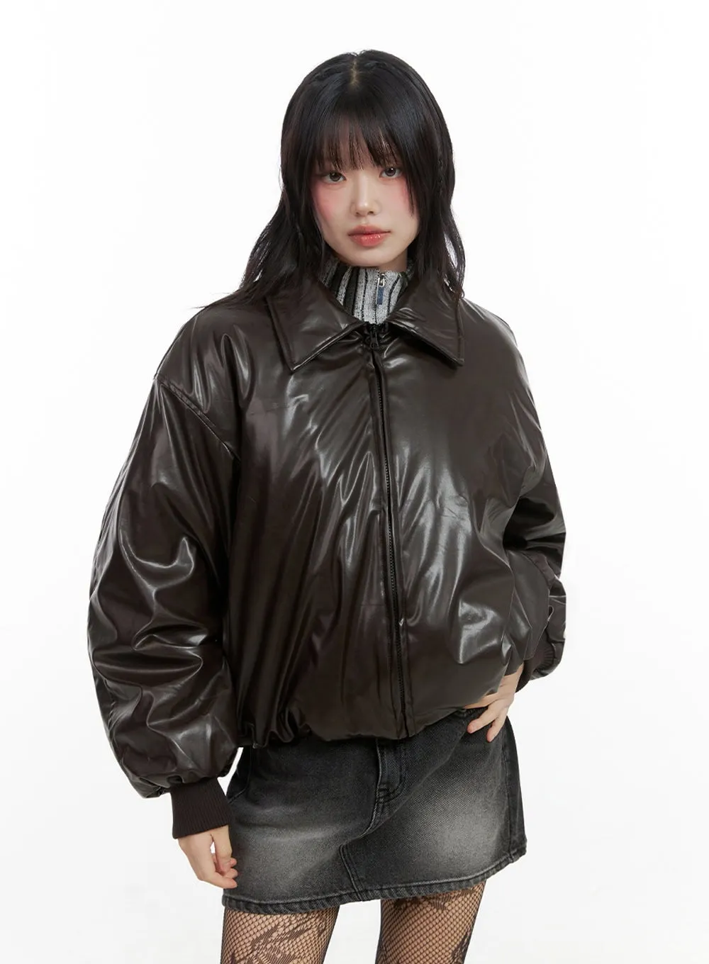 Leather Padded Puffer Jacket IO430 sold by Lewkin product image thumbnail 2