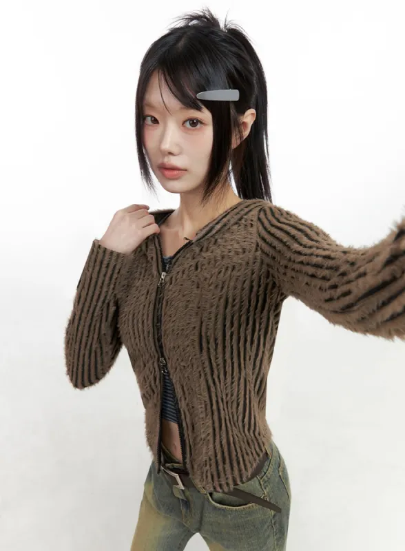 Striped Zip-Up Hooded Cardigan IO430 sold by Lewkin