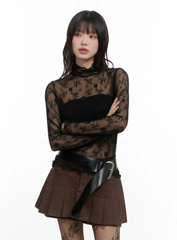 Floral Lace See-Through Blouse IO430 sold by Lewkin