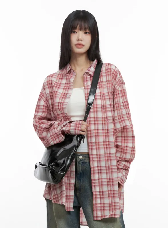 Checkered Cotton Oversized Shirt IO430 sold by Lewkin