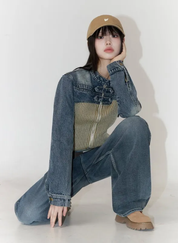 Buckle-Up Crop Denim Jacket IO430 sold by Lewkin