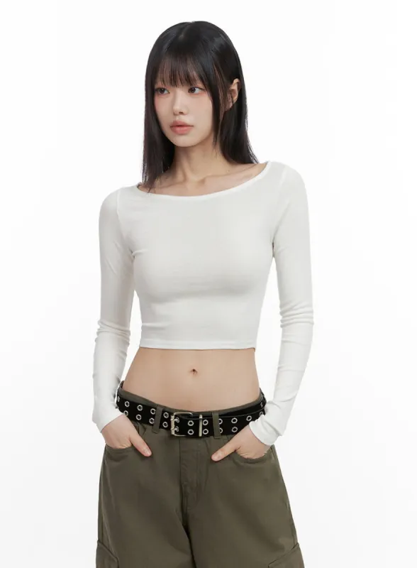 Long-Sleeve Slim Crop Top IO430 sold by Lewkin