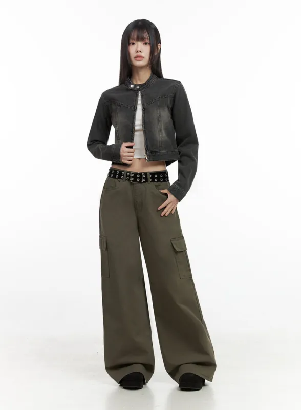 Pocketed Solid Cargo Pants IO430 sold by Lewkin