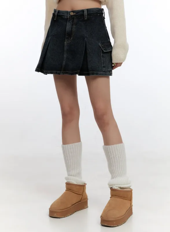 Denim Pocket Mini Skirt CO431 sold by Lewkin