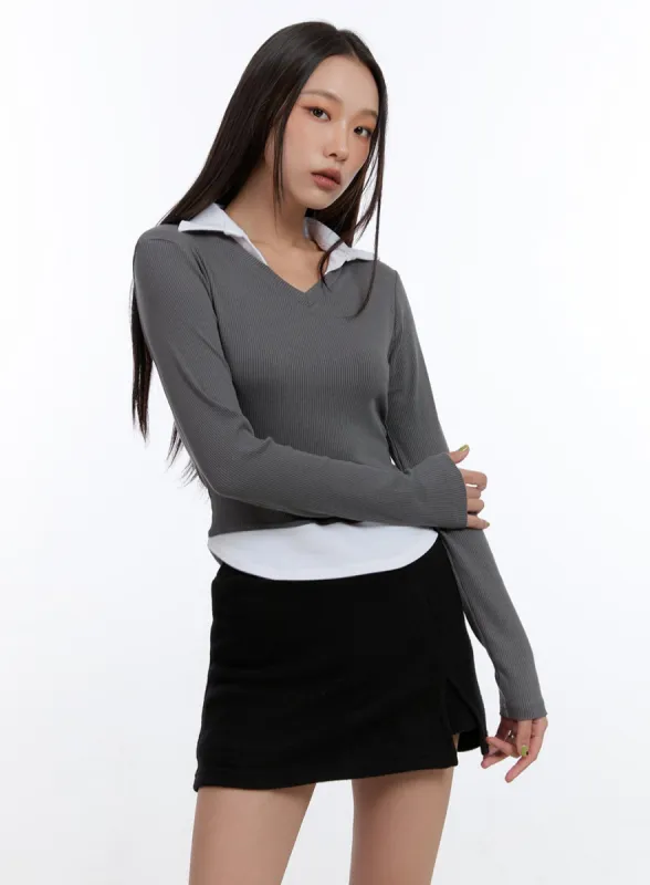 Layered Collar Long Sleeve Top CO431 sold by Lewkin