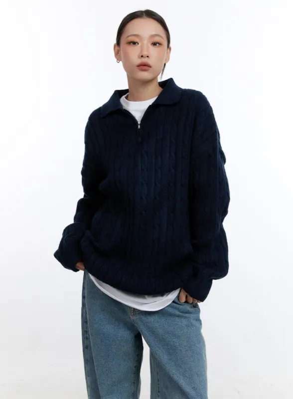 Half-Zip Cable Knit Sweater CO431 sold by Lewkin