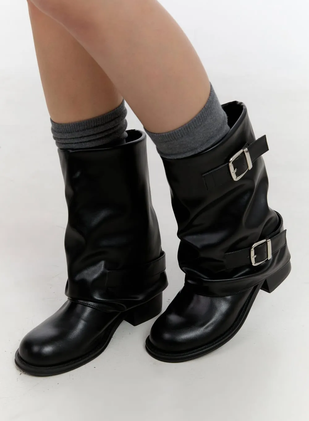 Midi-Length Buckle-Detail Boots CN401 sold by Lewkin product image thumbnail 3