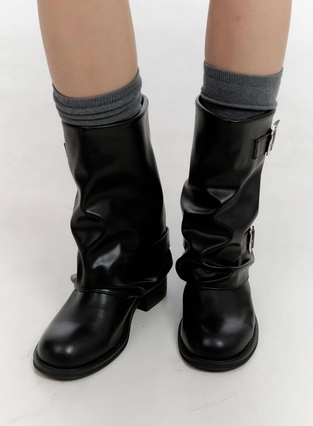 Midi-Length Buckle-Detail Boots CN401 sold by Lewkin product image thumbnail 2
