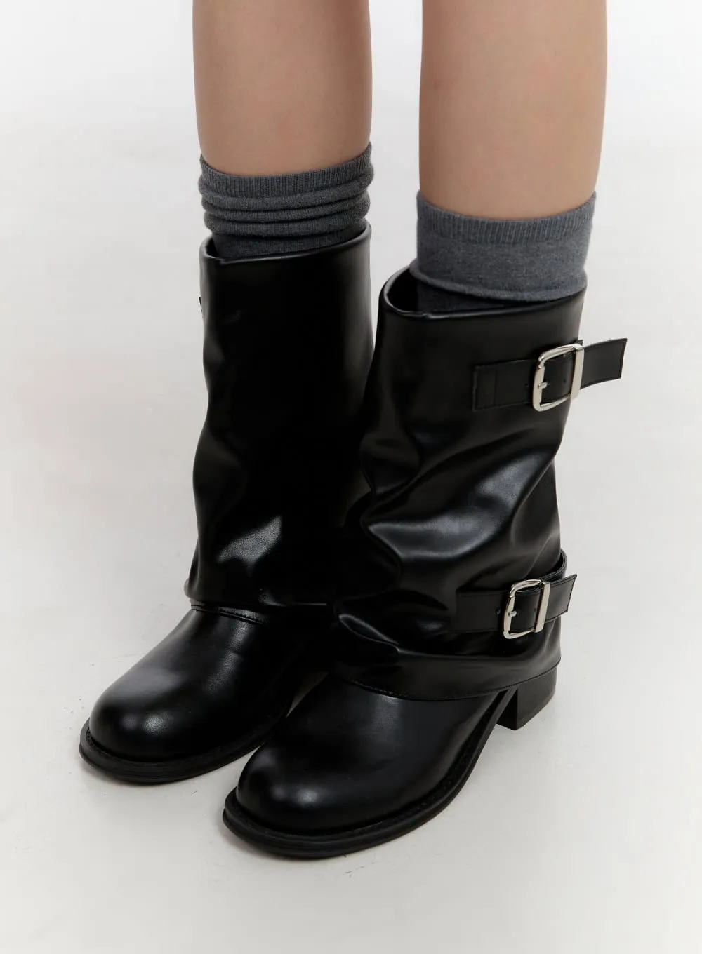 Midi-Length Buckle-Detail Boots CN401 sold by Lewkin
