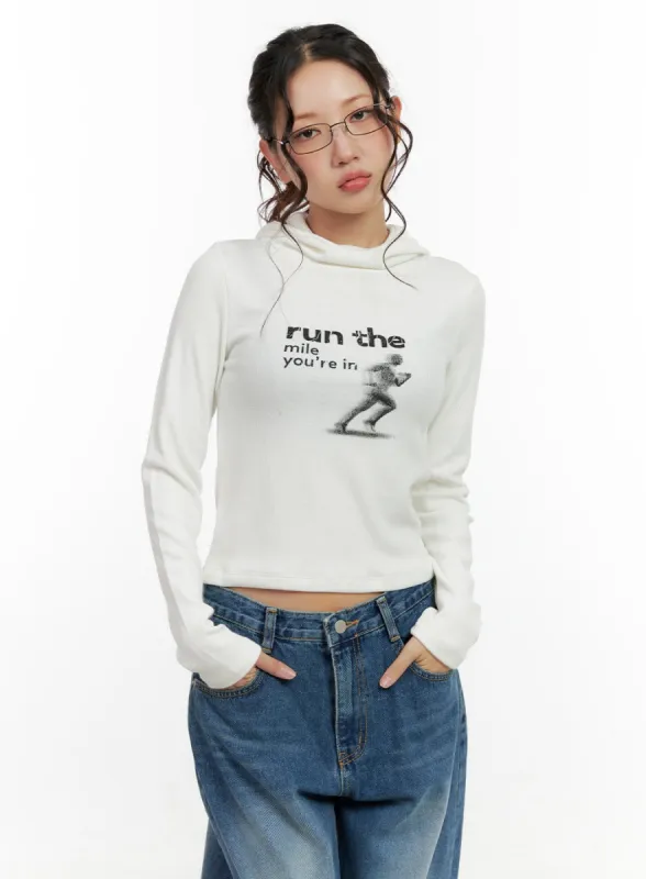 Slim Fit Graphic Hooded Long Sleeve Top CN401 sold by Lewkin