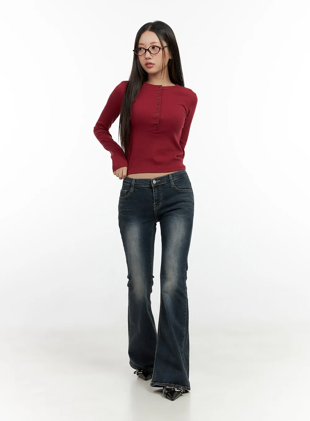 Solid Buttoned Long Sleeve Top CN404 sold by Lewkin product image thumbnail 2