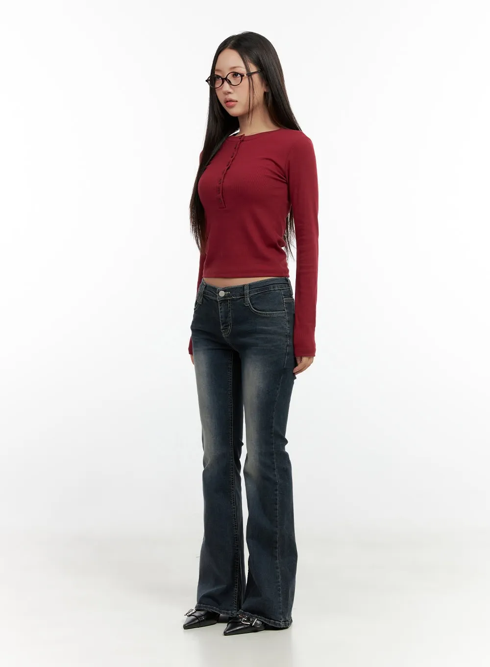 Solid Buttoned Long Sleeve Top CN404 sold by Lewkin product image thumbnail 4