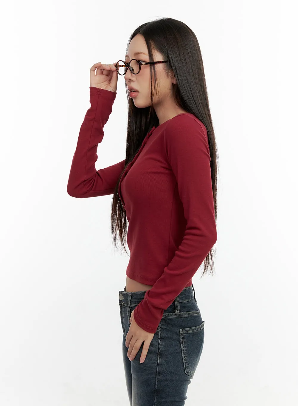 Solid Buttoned Long Sleeve Top CN404 sold by Lewkin product image thumbnail 3