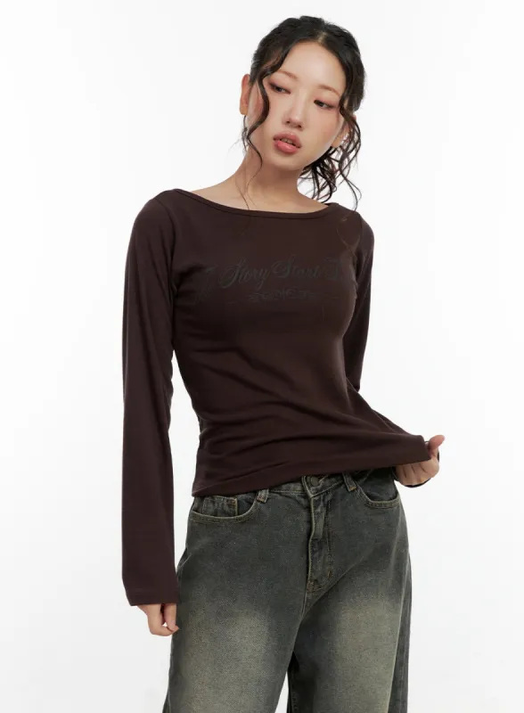 Printed Boat Neck Long Sleeve Shirt CN404 sold by Lewkin